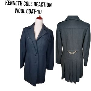 Kenneth Cole Size 10 Dark Navy Cashmere & Wool-Blend Pleated Back Chain Coat
